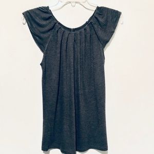 Gray Pleated Scoopneck & Pleated Capsleeve Top